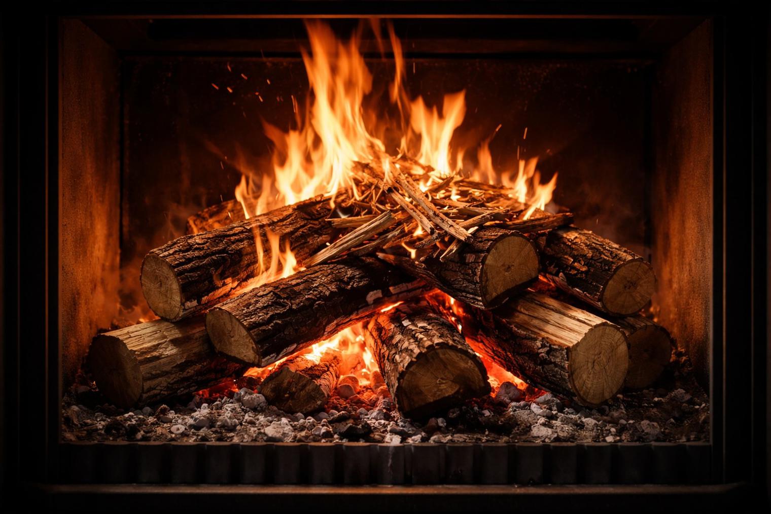 palące się drewno w kominku